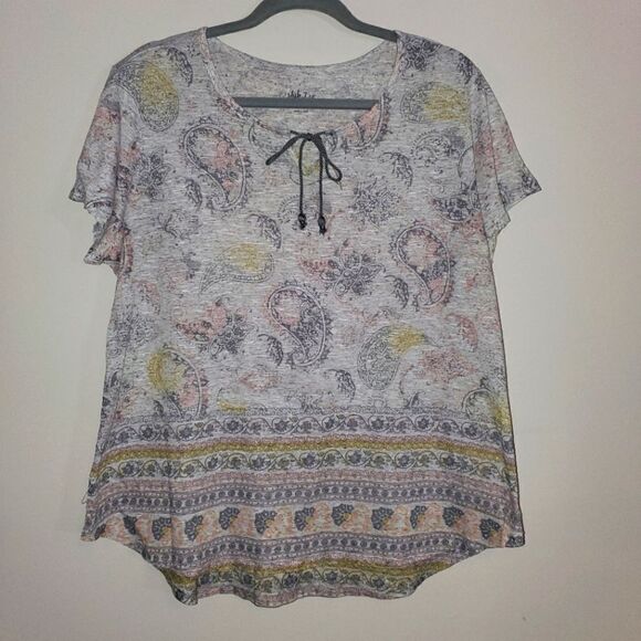 STYLE & CO GRAY PINK PAISLEY BOHEMIAN PRINT SCOOP NECK TEE TOP SIZE XL - Picture 1 of 6